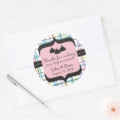 Roze Groen Plaid Bruiloft Snoep Tafel Ronde Sticker (Envelop)