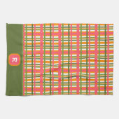 Roze Groen Plaid Chic Monogram Initiaal Theedoek (Horizontaal)