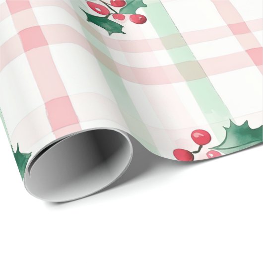 Roze Groen Retro Kerstverpakking Papier (Rol Hoek)