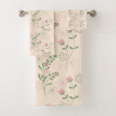 Roze Groen Retro Y2K 70s Bloempatroon Bad Handdoek (Insitu)
