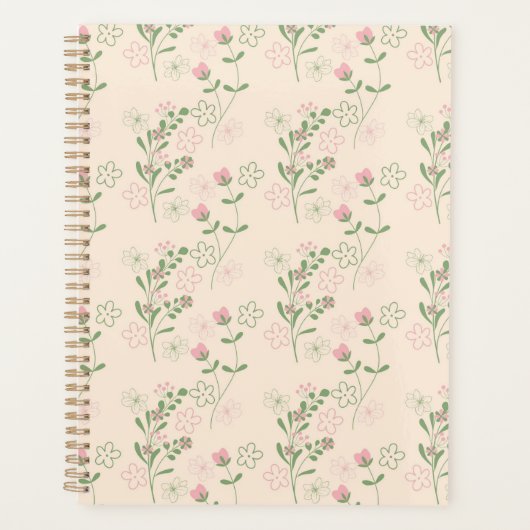 Roze Groen Retro Y2K 70s Bloempatroon Planner (Voorkant)