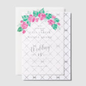 Roze Groen Roos bloemblaadjes bloementuin bruiloft Vellum Uitnodigingen (Offset (Uitnodiging))