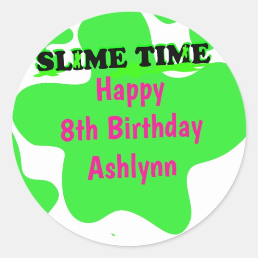 Roze Groen Slijm Verjaardag Ronde Sticker (Voorkant)