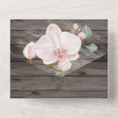 Roze groen tropisch landorchidee elegant hout all in one uitnodiging (Achterkant)