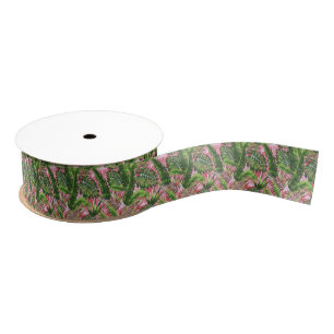 Roze groen tropisch Oerwoud botanisch Grosgrain Lint