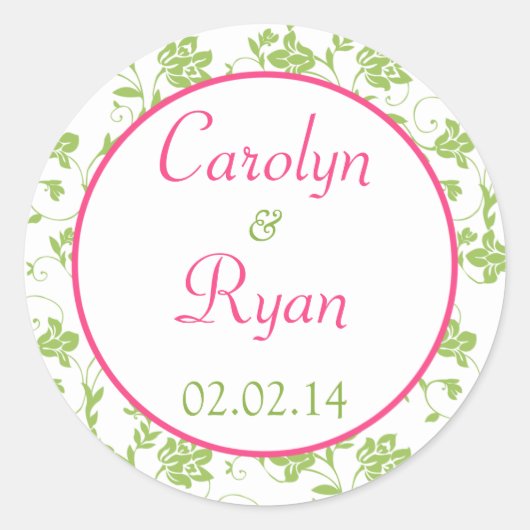 Roze Groen Wit Bloemen Bruiloft Stickers (Voorkant)