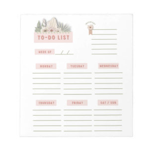 Roze Groen Witte Bloemige Weekplanner Organizer Notitieblok