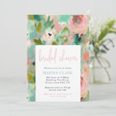 Roze & Groene Abstracte Bloem Bruiloft Feest Kaart (Staand voorkant)