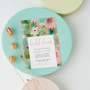Roze & Groene Abstracte Bloem Bruiloft Feest Kaart