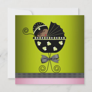 Roze Groene Afro-Amerikaanse Baby Girl Shower Kaart