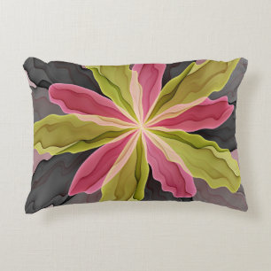 Roze groene anthracite Fantasy Flower Fractal Art Accent Kussen