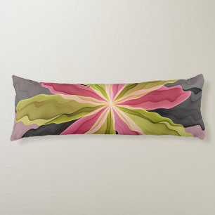 Roze groene anthracite Fantasy Flower Fractal Art Lichaamskussen