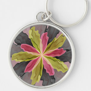 Roze groene anthracite Fantasy Flower Fractal Art Sleutelhanger