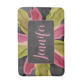 Roze groene anthracite Fantasy Flower Fractal Name Badmat (Voorkant Verticaal)