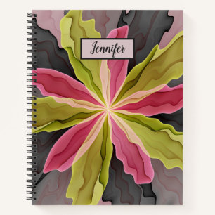 Roze groene anthracite Fantasy Flower Fractal Name Notitieboek