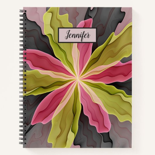 Roze groene anthracite Fantasy Flower Fractal Name Notitieboek (Voorkant)