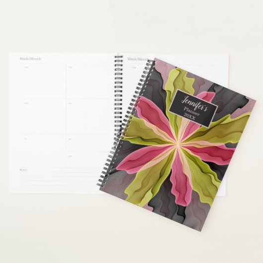 Roze groene anthracite Fantasy Flower Fractal Name Planner (Display)