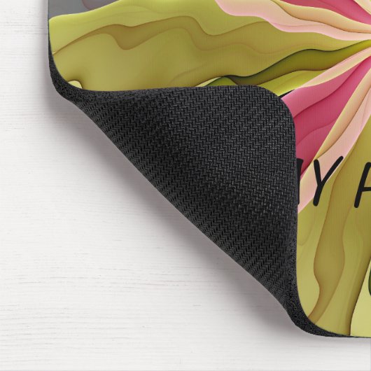 Roze groene anthracite Fantasy Flower Fractal Text Muismat (Hoek)