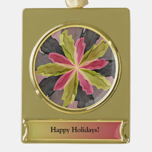 Roze groene antracite Fantasy Flower Custom Verguld Banner Ornament