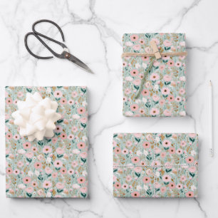 Roze groene aquarel bloemen bruids baby shower inpakpapier vel