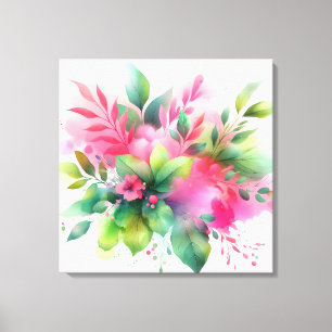 Roze Groene Aquarel Botanische Bloei Canvas Afdruk