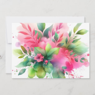 Roze Groene Aquarel Botanische Bloei Feestdagenkaart