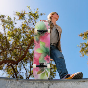 Roze Groene Aquarel Botanische Bloei Skateboard