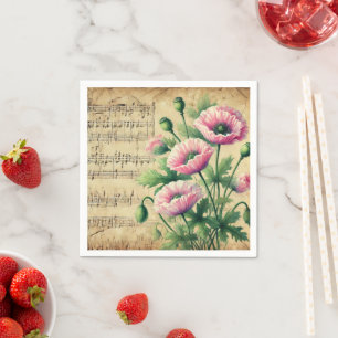  Roze & Groene Aquarel Poppies Découpage Servet