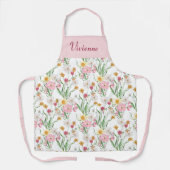 Roze Groene Aquarel Wilde Bloem Eigen Naam Schort (Voorkant)