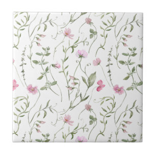 Roze Groene Aquarel Wilde Bloem Keramische Tegels Tegeltje