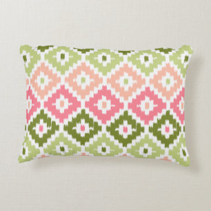 Roze groene Aztec tribaal afdrukken Ikat Diamond P Accent Kussen