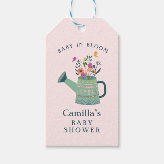 Roze groene Baby in het Baby shower Bloom Cadeaulabel (Voorkant)