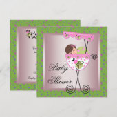 Roze Groene Baby Meisje Douche Uitnodigingen (Voorkant / Achterkant)