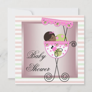 Roze Groene Baby Meisje Shower Uitnodigingen