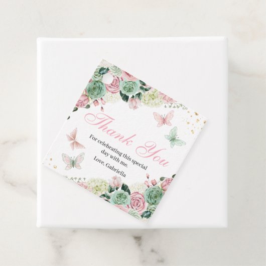 Roze & Groene betoverde tuin Bedankjes Labels (In situ)