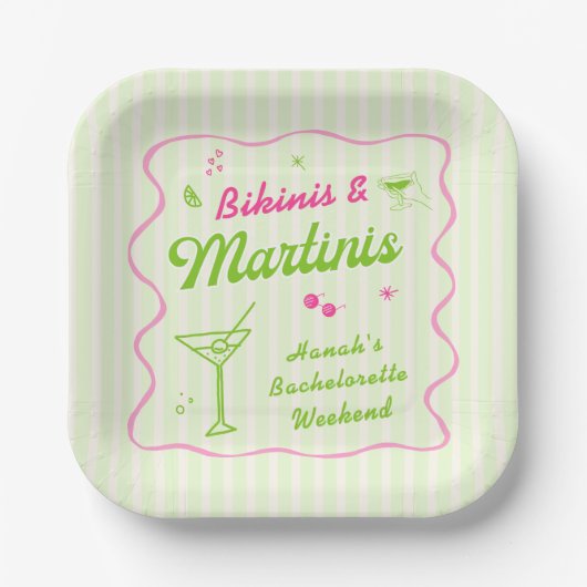 Roze & Groene Bikinibroeken en Martins Bach-feestj Papieren Bordje (Voorkant)
