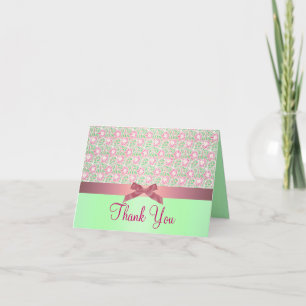 Roze/Groene Bloem & Bogen Dank u kaart