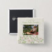 Roze groene bloem in memoriam foto pinback button (Voorkant /achterkant)