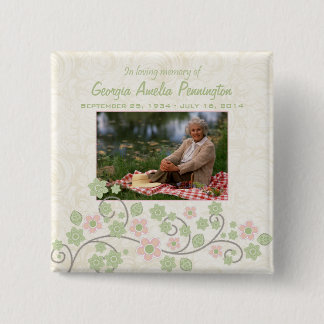 Roze groene bloem in memoriam foto pinback button