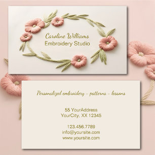 Roze groene bloemembroidery visitekaartje