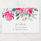 Roze Groene Bloemen Aangepaste Bruiloft Dank u Min Sparkling Wijnetiket (Enkel label)