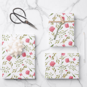 Roze groene bloemen Feminine Wrapping Paper