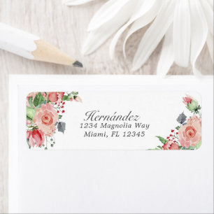Roze & Groene Bloemen Quinceañera Retouradres Etiket
