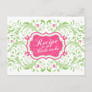 Roze Groene Bloemen Recept Kaart voor de Bruid