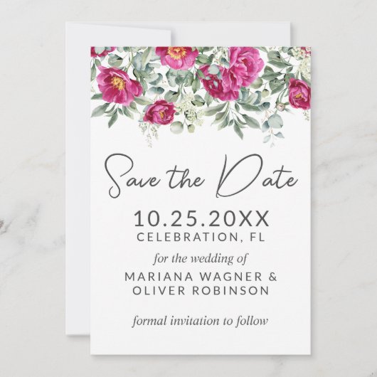 Roze Groene Bloemen Sage Save the Date Kaart (Voorkant)