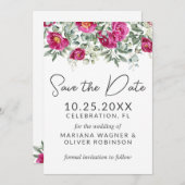 Roze Groene Bloemen Sage Save the Date Kaart (Voorkant / Achterkant)
