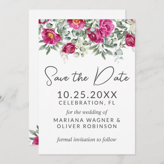 Roze Groene Bloemen Sage Save the Date Kaart (Voorkant / Achterkant)