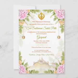 Roze & Groene Bloemen Sukhmani Path Invitation Kaa Kaart