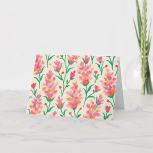 Roze & Groene Bloemen Waterverf Blank Groet Kaart