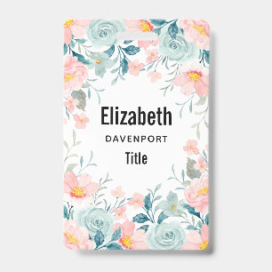 Roze & groene bloemenrand badge